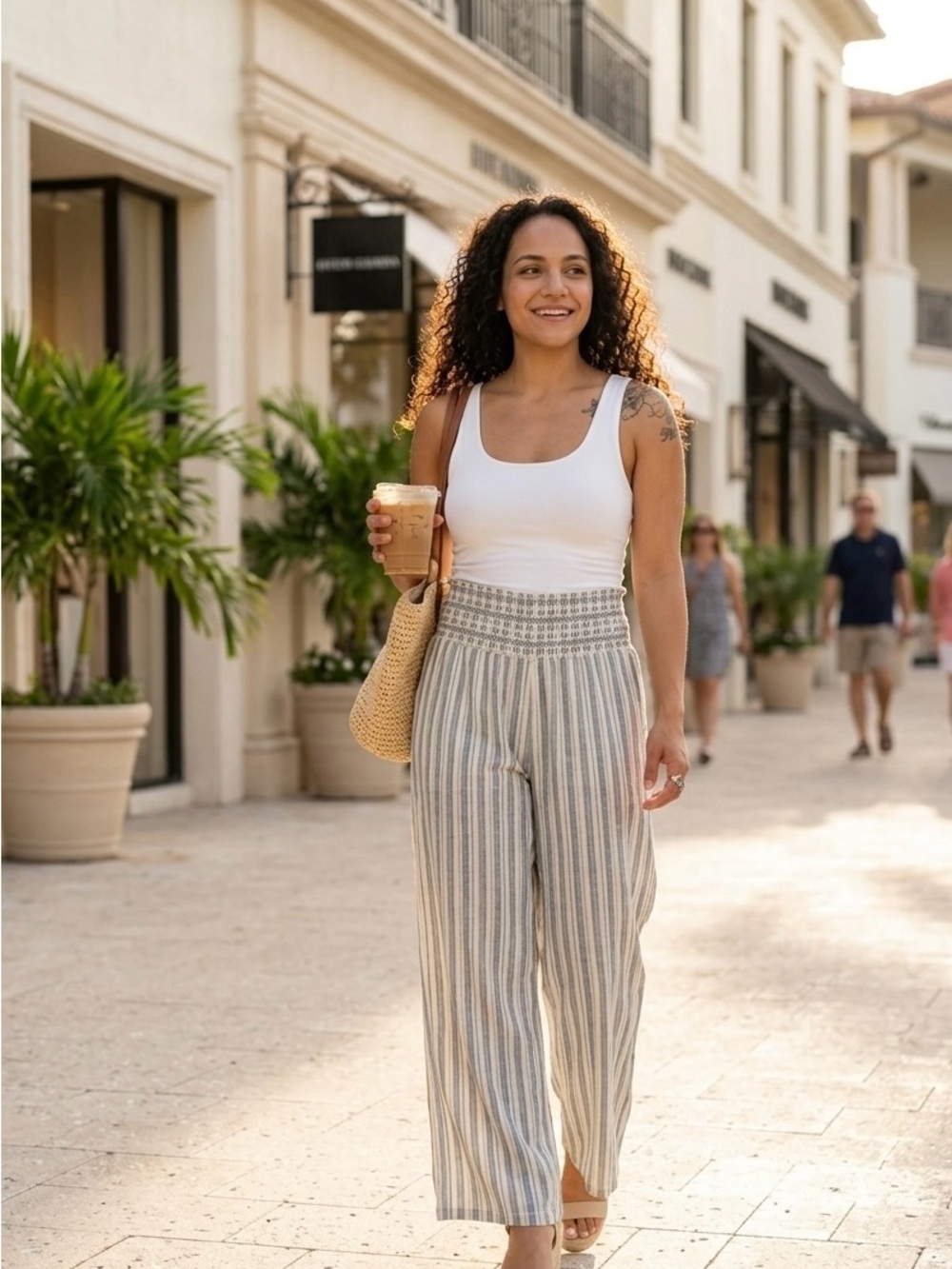 Rewash NWT Blue Stripe Linen Blend Smocked Wide Leg Pants M
